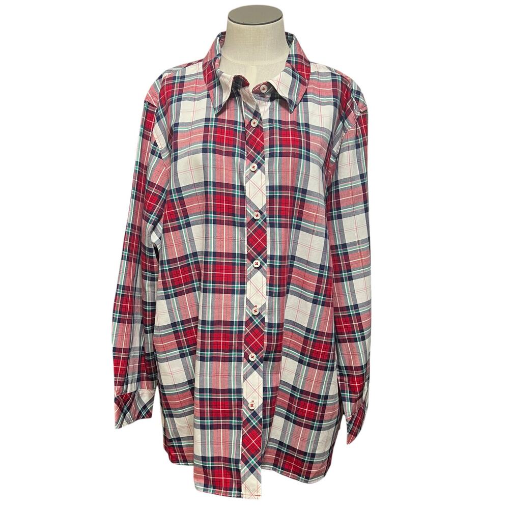 Classic Preppy Talbots Holiday Cotton Party Plaid Button Up Shirt Plus Sz 3XP